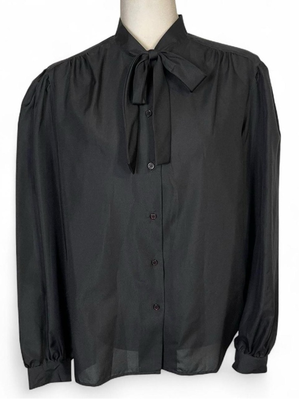 NWT Deadstock Vtg 70s 80s Ship'n Shore Size 16 Black Bow Tie Neck Blouse Top